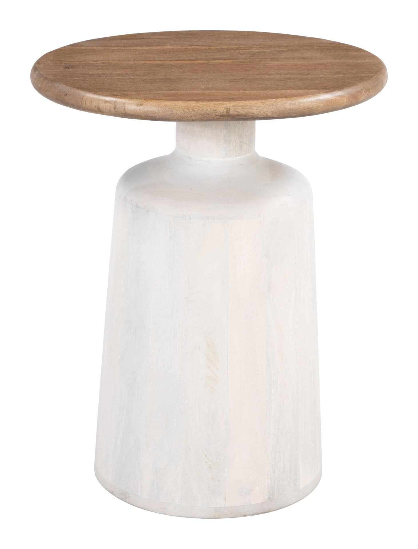 Mango Wood Goblet Side Table with Round Top in Brown & White 1 Mango Wood Goblet Side Table with Round Top in Brown & White