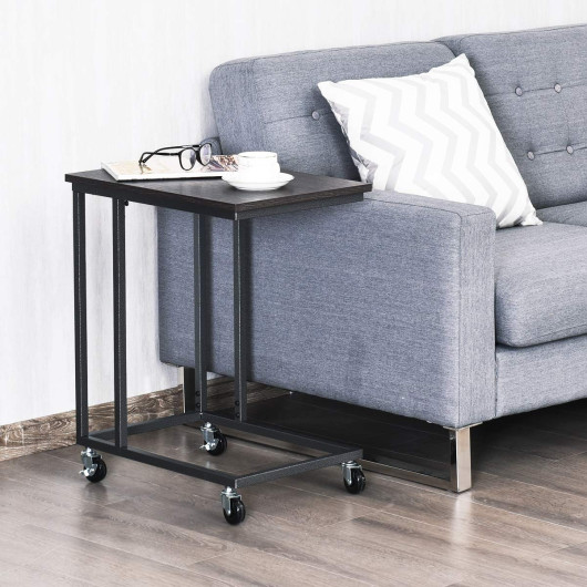 Rolling U-Shaped Rustic Sofa Side Table with Locking Wheels 4 Rolling U-Shaped Rustic Sofa Side Table with Locking Wheels - Image 4