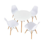 Space-Saving Round Dining Table Set with Beechwood Legs (5-Piece)