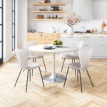 Mid-Century Modern Ivory Dining Chair, Stackable, Steel Frame (Set of 2)