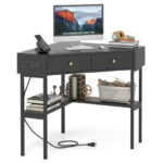 Space-Saving Triangle Corner Desk with 2 Drawers, Charging Station and Storage 25 Space-Saving Triangle Corner Desk with 2 Drawers, Charging Station and Storage