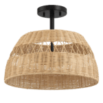 Black Metal and Rattan Semi Flush Light for Farmhouse Style