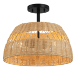 Black Metal and Rattan Semi Flush Light for Farmhouse Style