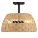Black Metal and Rattan Semi Flush Light for Farmhouse Style