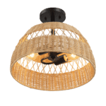 Black Metal and Rattan Semi Flush Light for Farmhouse Style