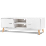 Mid-Century White Wooden TV Stand with Storage Cabinets and Shelves 11 Mid-Century White Wooden TV Stand with Storage Cabinets and Shelves