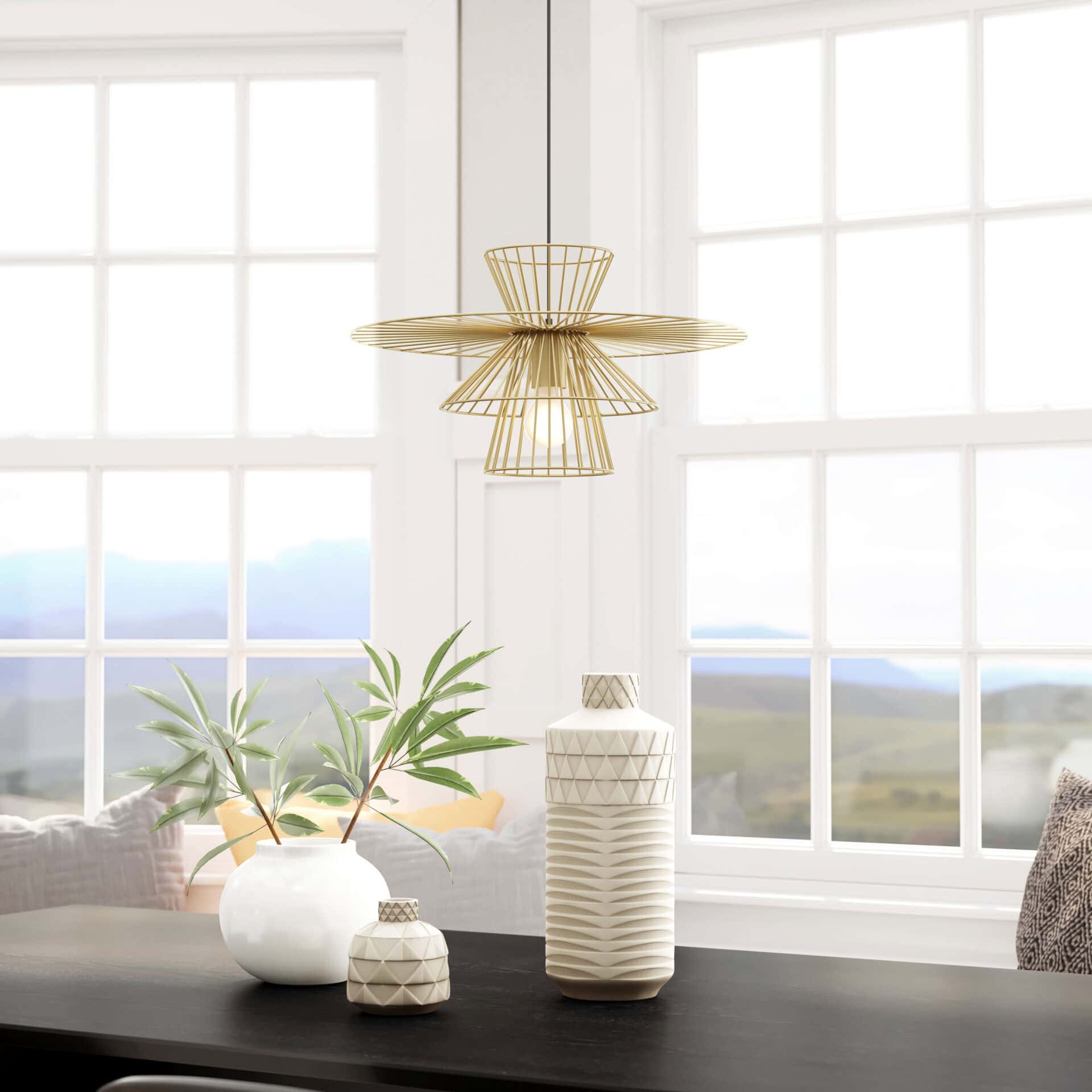 Gold Steel Frame Ceiling Lamp with Adjustable Cord Length 1 Gold Steel Frame Ceiling Lamp with Adjustable Cord Length