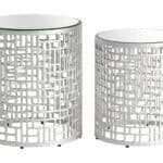 Silver Round Glass Top Side Tables with Aluminum Frames (Set of 2) 5 Silver Round Glass Top Side Tables with Aluminum Frames (Set of 2)