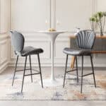 Vintage Gray Faux Leather Barstool with Tufted Seat and Steel Frame