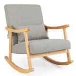 Ergonomic Upholstered Rocking Chair with Lumbar Pillow and Wood Frame