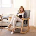 Ergonomic Upholstered Rocking Chair with Lumbar Pillow and Wood Frame