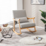 Ergonomic Upholstered Rocking Chair with Lumbar Pillow and Wood Frame