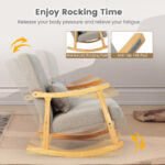 Ergonomic Upholstered Rocking Chair with Lumbar Pillow and Wood Frame
