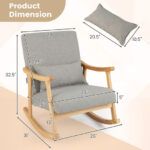 Ergonomic Upholstered Rocking Chair with Lumbar Pillow and Wood Frame