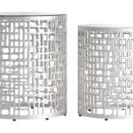 Silver Round Glass Top Side Tables with Aluminum Frames (Set of 2) 7 Silver Round Glass Top Side Tables with Aluminum Frames (Set of 2)