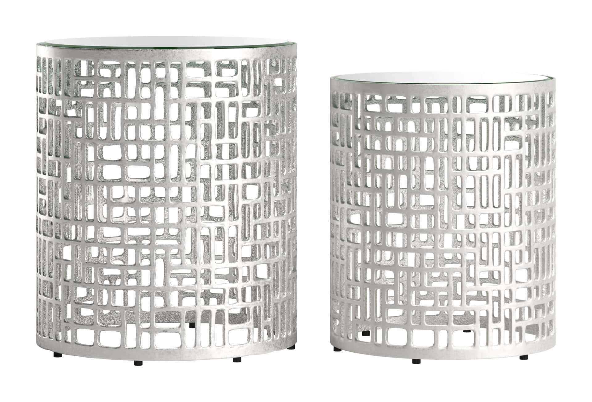 Silver Round Glass Top Side Tables with Aluminum Frames (Set of 2) 3 Silver Round Glass Top Side Tables with Aluminum Frames (Set of 2) - Image 3