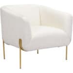 Modern Ivory Lounge Chair with Gold Frame, Armrest Support 9 Modern Ivory Lounge Chair with Gold Frame, Armrest Support