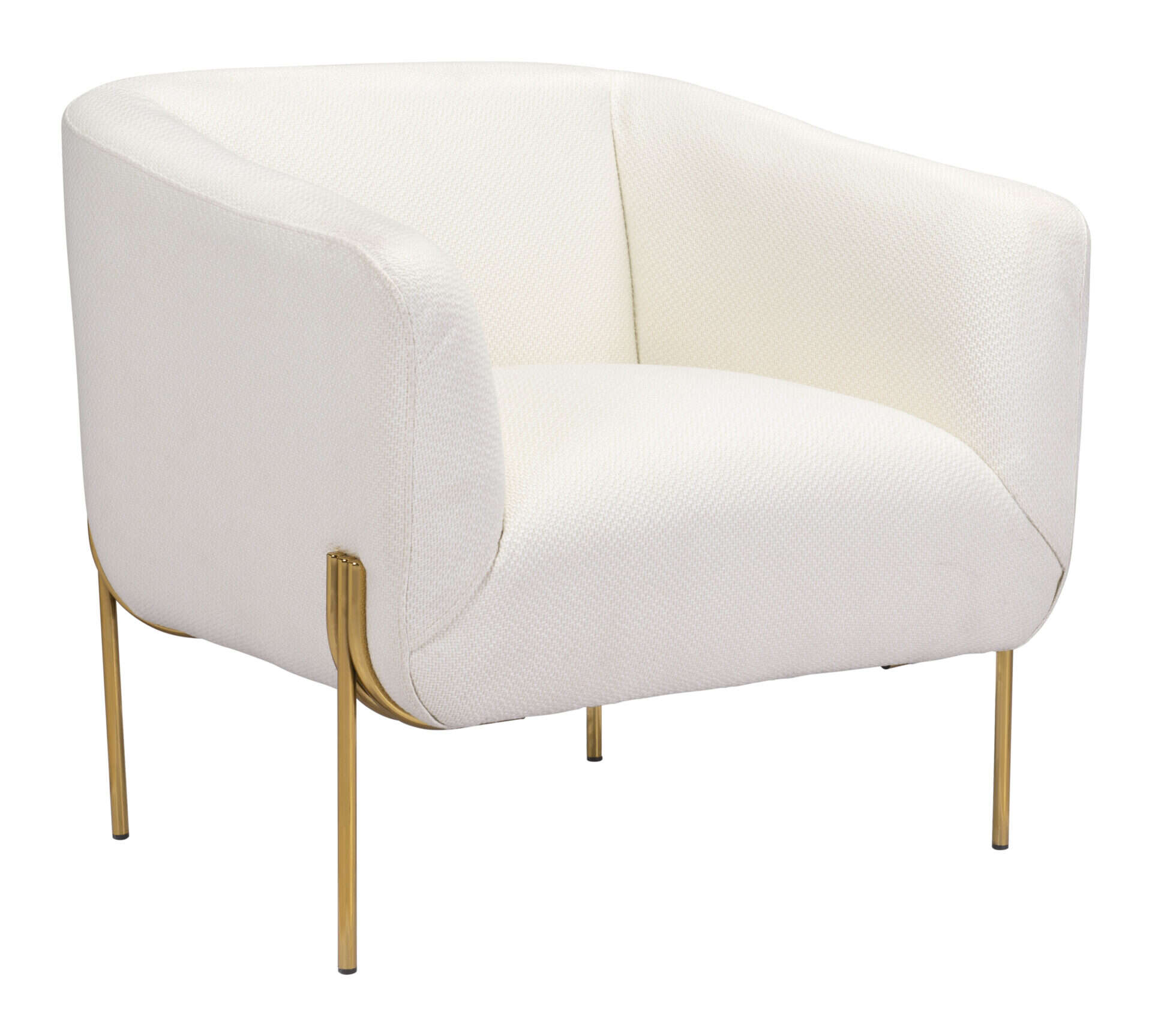 Modern Ivory Lounge Chair with Gold Frame, Armrest Support 2 Modern Ivory Lounge Chair with Gold Frame, Armrest Support - Image 2