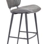 Vintage Gray Faux Leather Barstool with Tufted Seat and Steel Frame