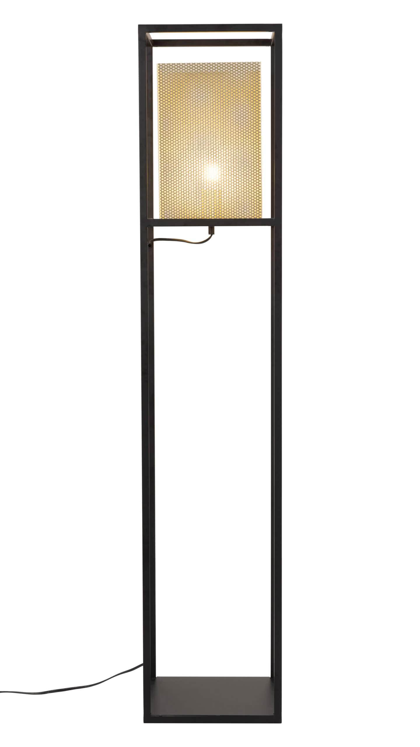 Gold and Black Floor Lamp with Steel Frame and Perforated Shade 11 Gold and Black Floor Lamp with Steel Frame and Perforated Shade
