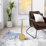 Modern Adjustable Height Steel Frame Side Table with Marble Top