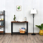 Slim Metal Frame Wood Console Table with Shelf Storage 13 Slim Metal Frame Wood Console Table with Shelf Storage