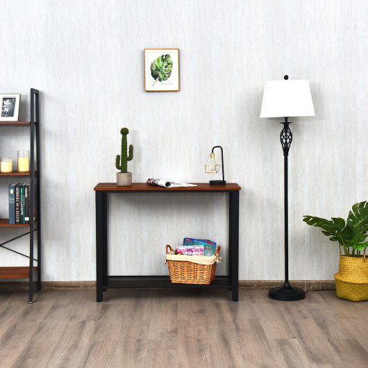 Slim Metal Frame Wood Console Table with Shelf Storage 6 Slim Metal Frame Wood Console Table with Shelf Storage - Image 6
