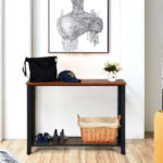 Slim Metal Frame Wood Console Table with Shelf Storage 8 Slim Metal Frame Wood Console Table with Shelf Storage