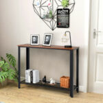 Slim Metal Frame Wood Console Table with Shelf Storage 14 Slim Metal Frame Wood Console Table with Shelf Storage