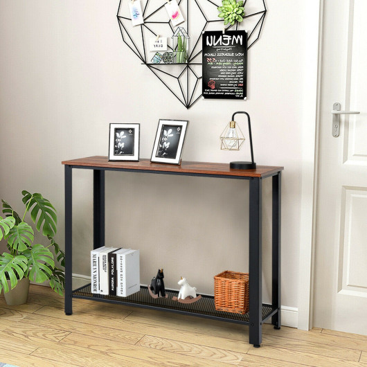 Slim Metal Frame Wood Console Table with Shelf Storage 7 Slim Metal Frame Wood Console Table with Shelf Storage - Image 7