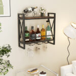 Industrial Wall Mounted Wine Rack with Shelves and Glass Holders 9 Industrial Wall Mounted Wine Rack with Shelves and Glass Holders