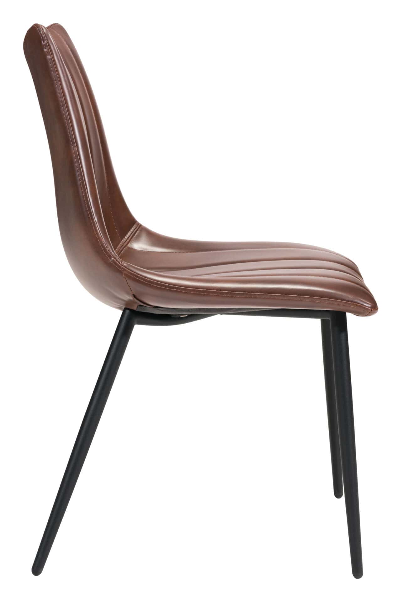 Brown Faux Leather Scoop Dining Chair with Tufted Seat (Set of 2) 4 Brown Faux Leather Scoop Dining Chair with Tufted Seat (Set of 2) - Image 4