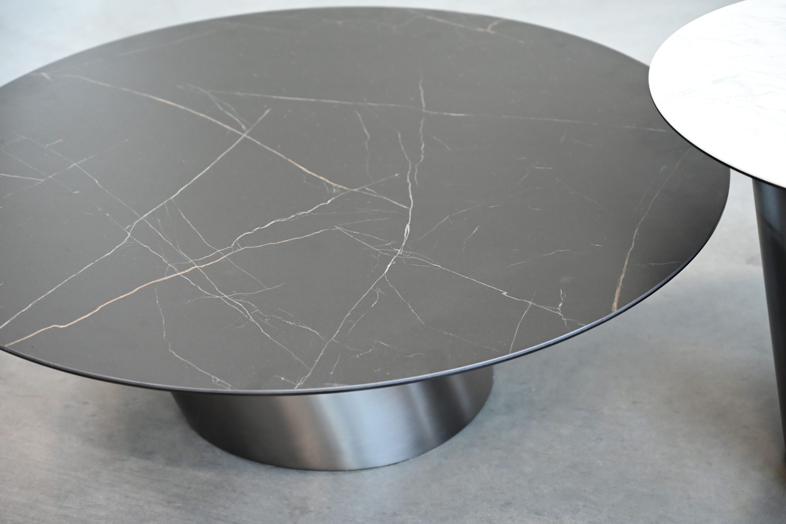 leen brown ceramic coffee table black brushed steel base