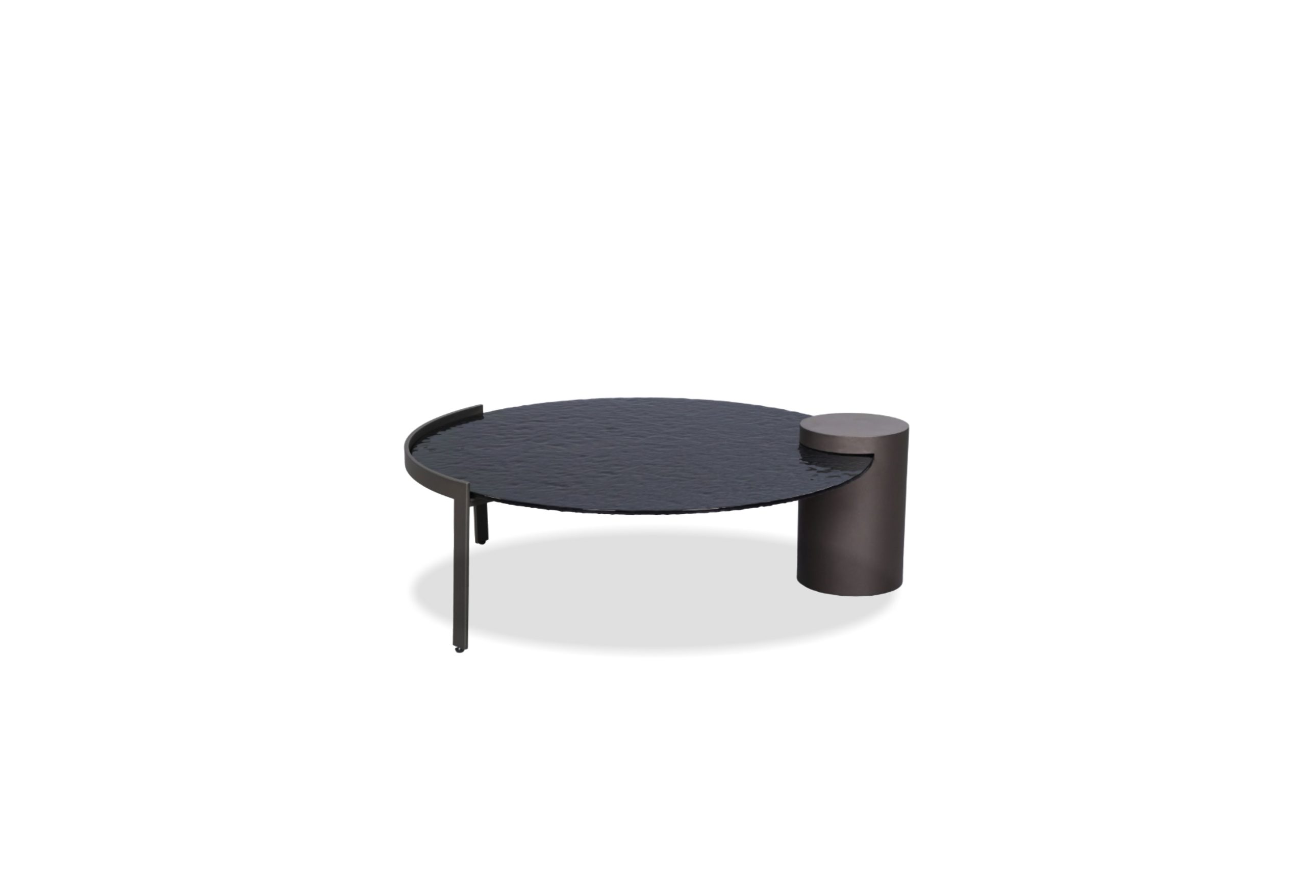 ripple black hammered glass coffee table deep bronze base