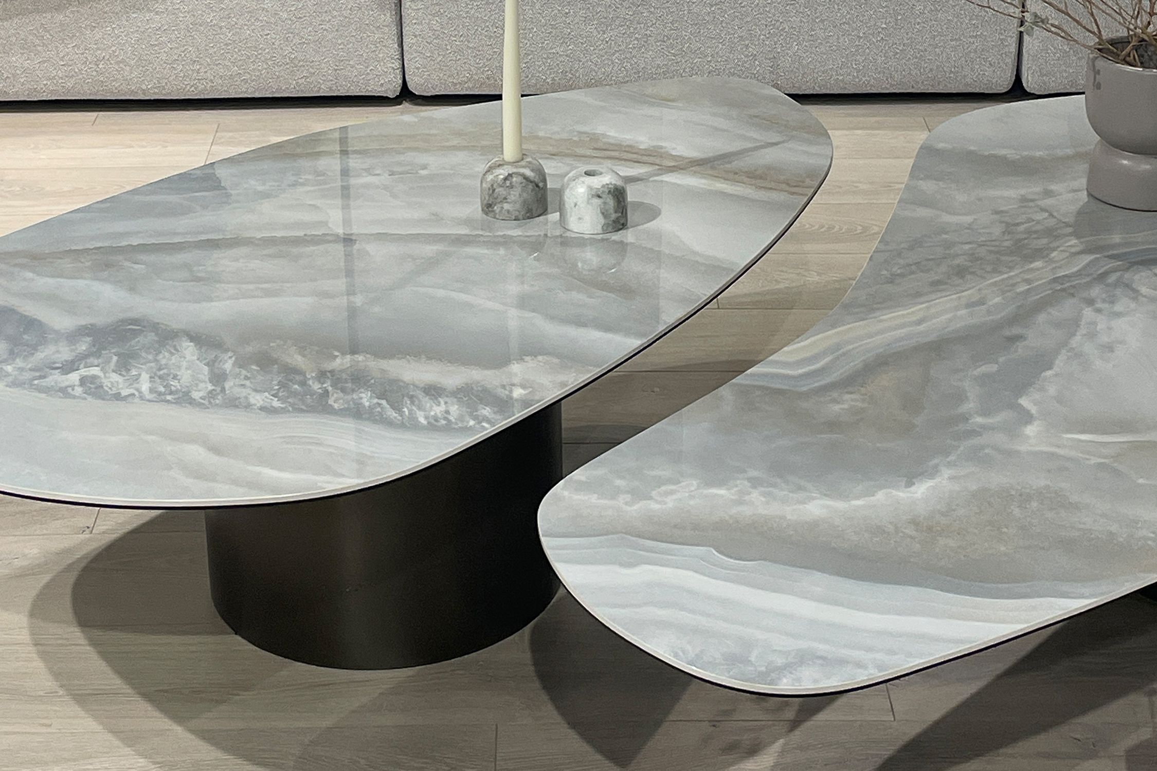 wedge small brown ceramic top coffee table