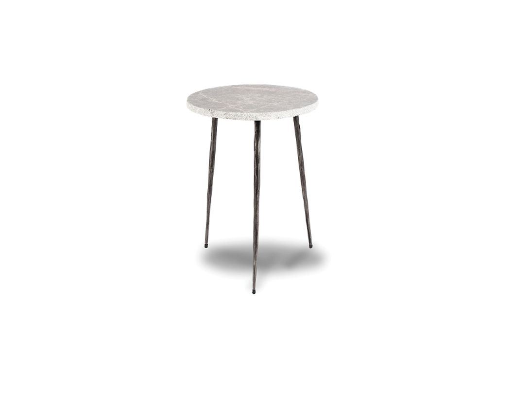 kaii tall hammered grey marble end table black iron legs