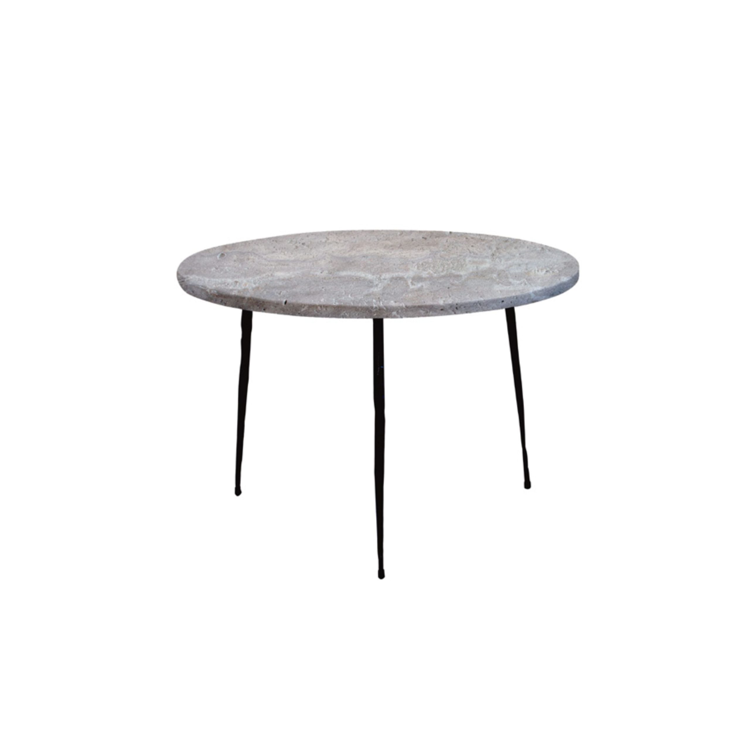 kaii low grey sandstone marble end table hammered edge black iron