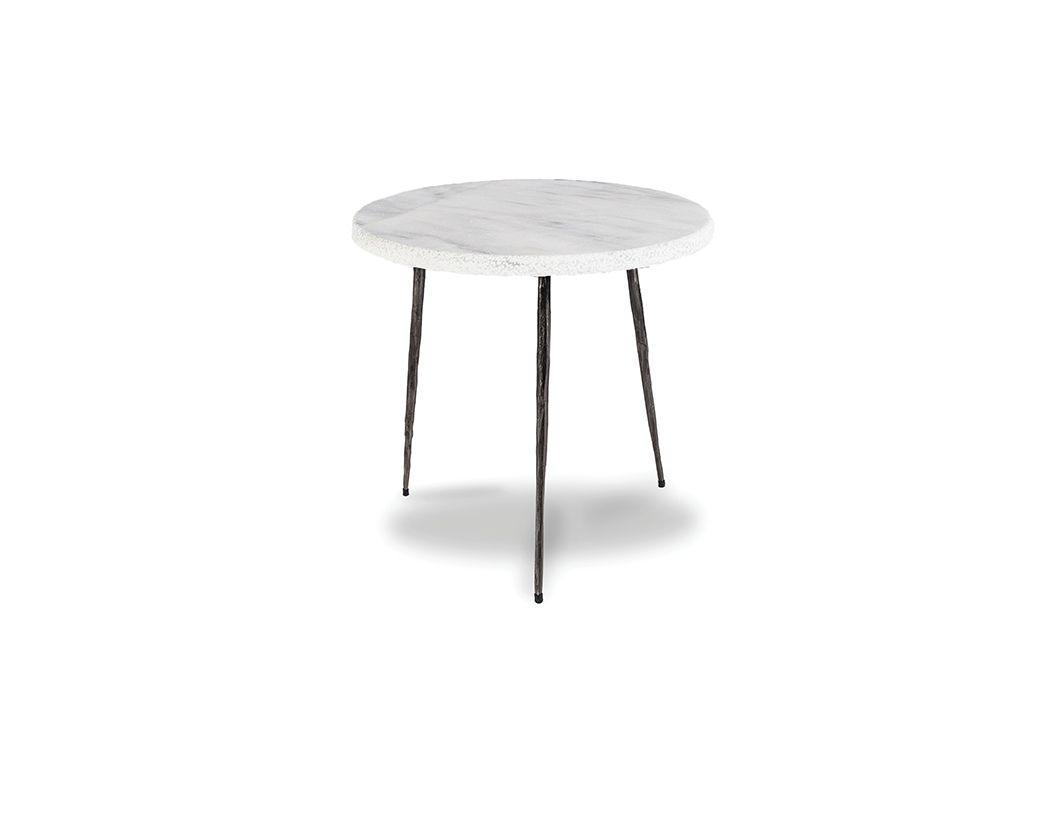 kaii white marble hammered edge side table black iron legs