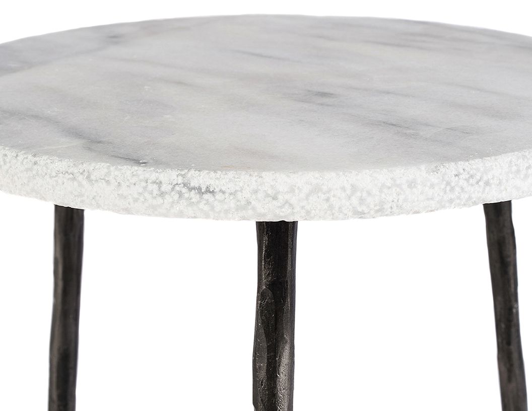 kaii white marble hammered edge side table black iron legs