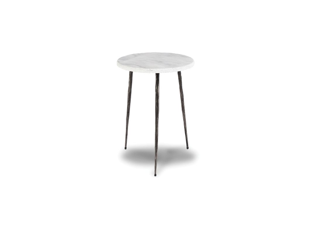 kaii tall white marble hammered edge black iron end table