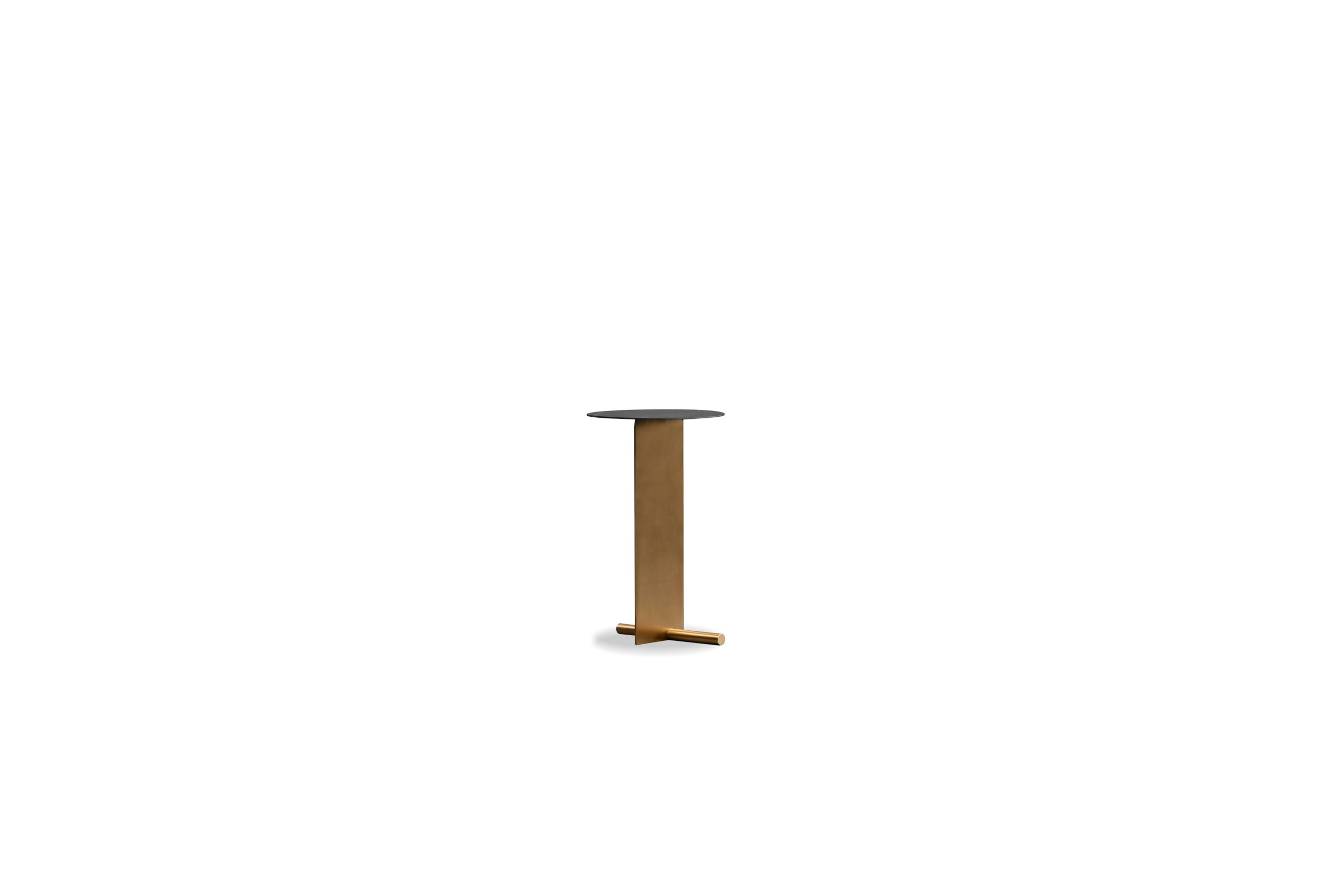rider matte black end table with brass base
