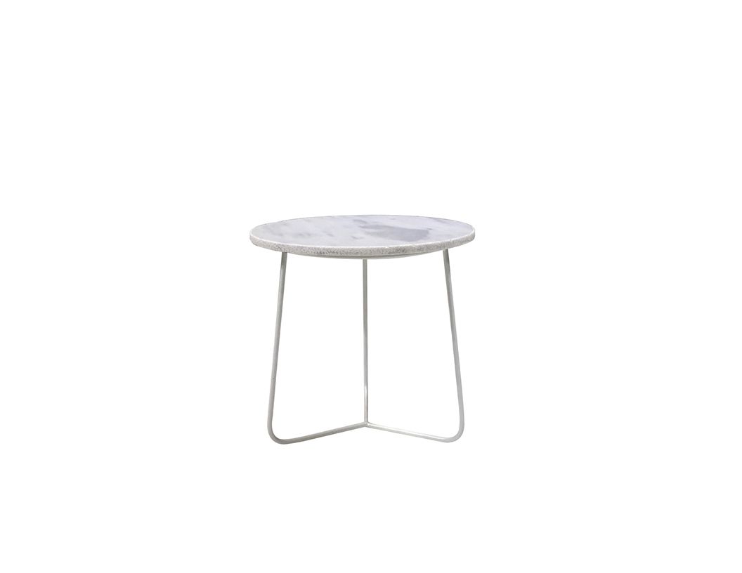 tripoli white marble medium end table white powder coated base