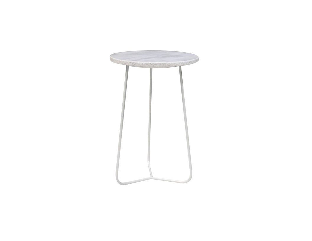 tripoli tall white marble end table white powder coated base