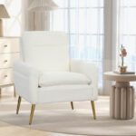 White Sherpa Accent Chair with Gold Metal Legs for Living Room 8 White Sherpa Accent Chair with Gold Metal Legs for Living Room