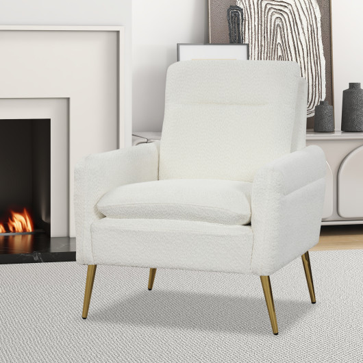 White Sherpa Accent Chair with Gold Metal Legs for Living Room 2 White Sherpa Accent Chair with Gold Metal Legs for Living Room - Image 2