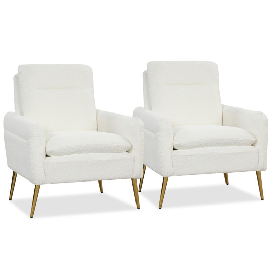 White Sherpa Accent Chair with Gold Metal Legs for Living Room 4 White Sherpa Accent Chair with Gold Metal Legs for Living Room - Image 4