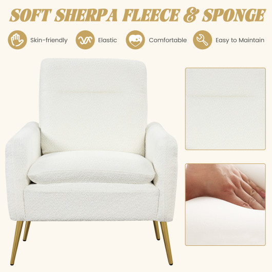 White Sherpa Accent Chair with Gold Metal Legs for Living Room 7 White Sherpa Accent Chair with Gold Metal Legs for Living Room - Image 7