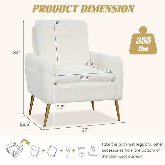 White Sherpa Accent Chair with Gold Metal Legs for Living Room 5 White Sherpa Accent Chair with Gold Metal Legs for Living Room - Image 5