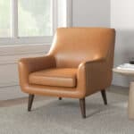 Tan Leather Mid-Century Modern Lounge Chair with Solid Wood Frame