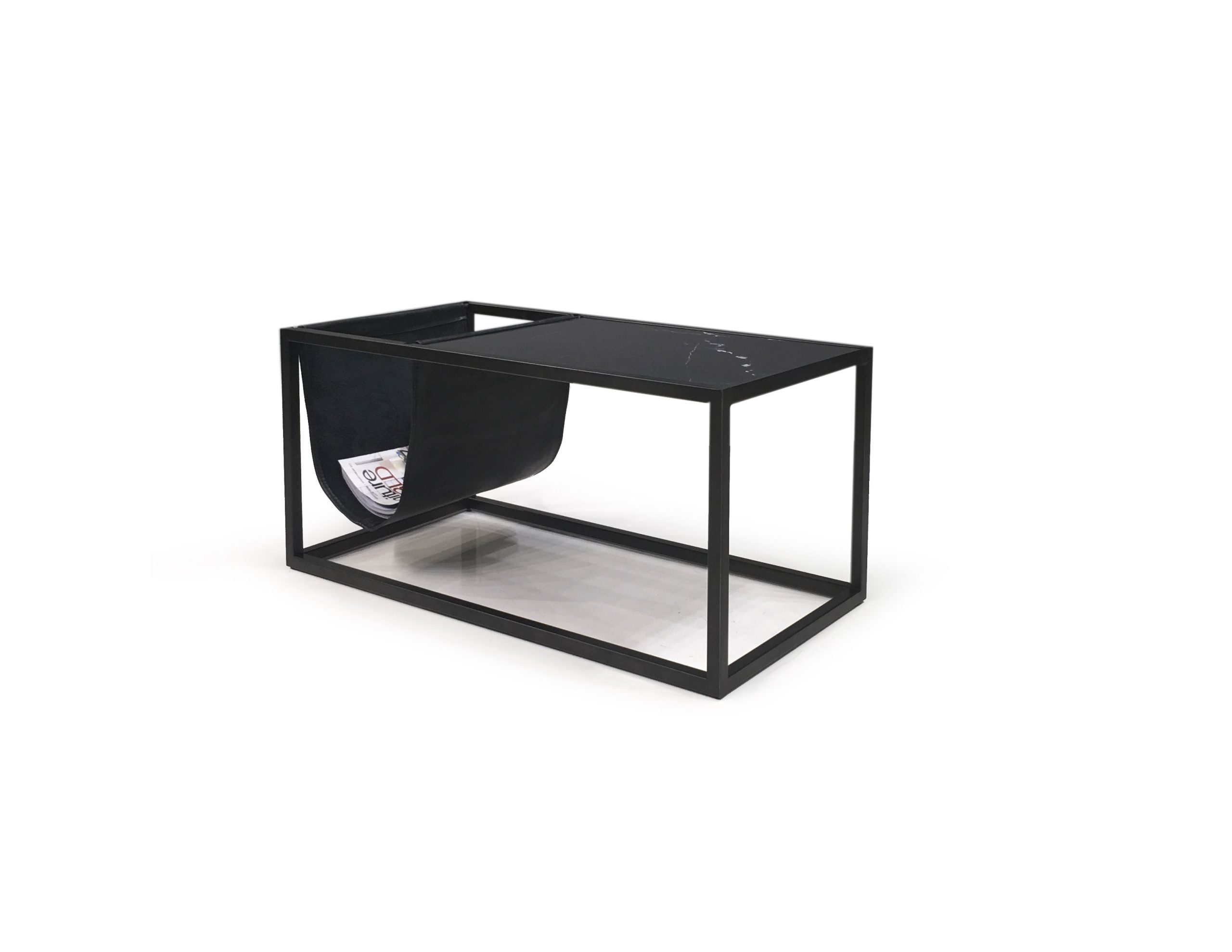 reception black marble leather sling coffee table magazine holder